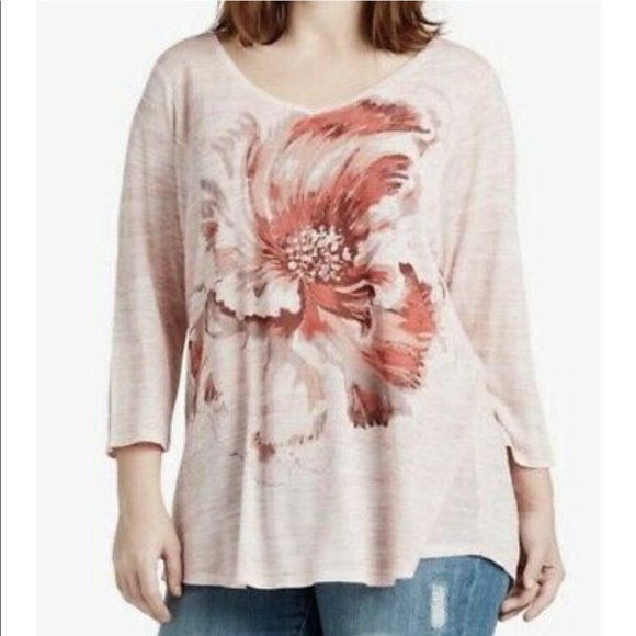Lucky Brand Tops - Lucky Brand Painted Floral Shirt Pink Tunic 3XL